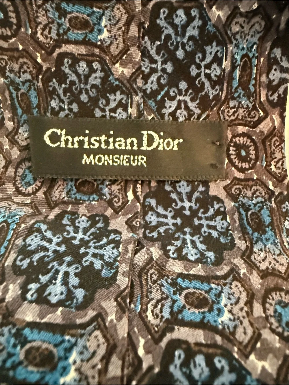 Christian Dior vintage Blue and Black Patterned Silk Tie silk, luxury, business